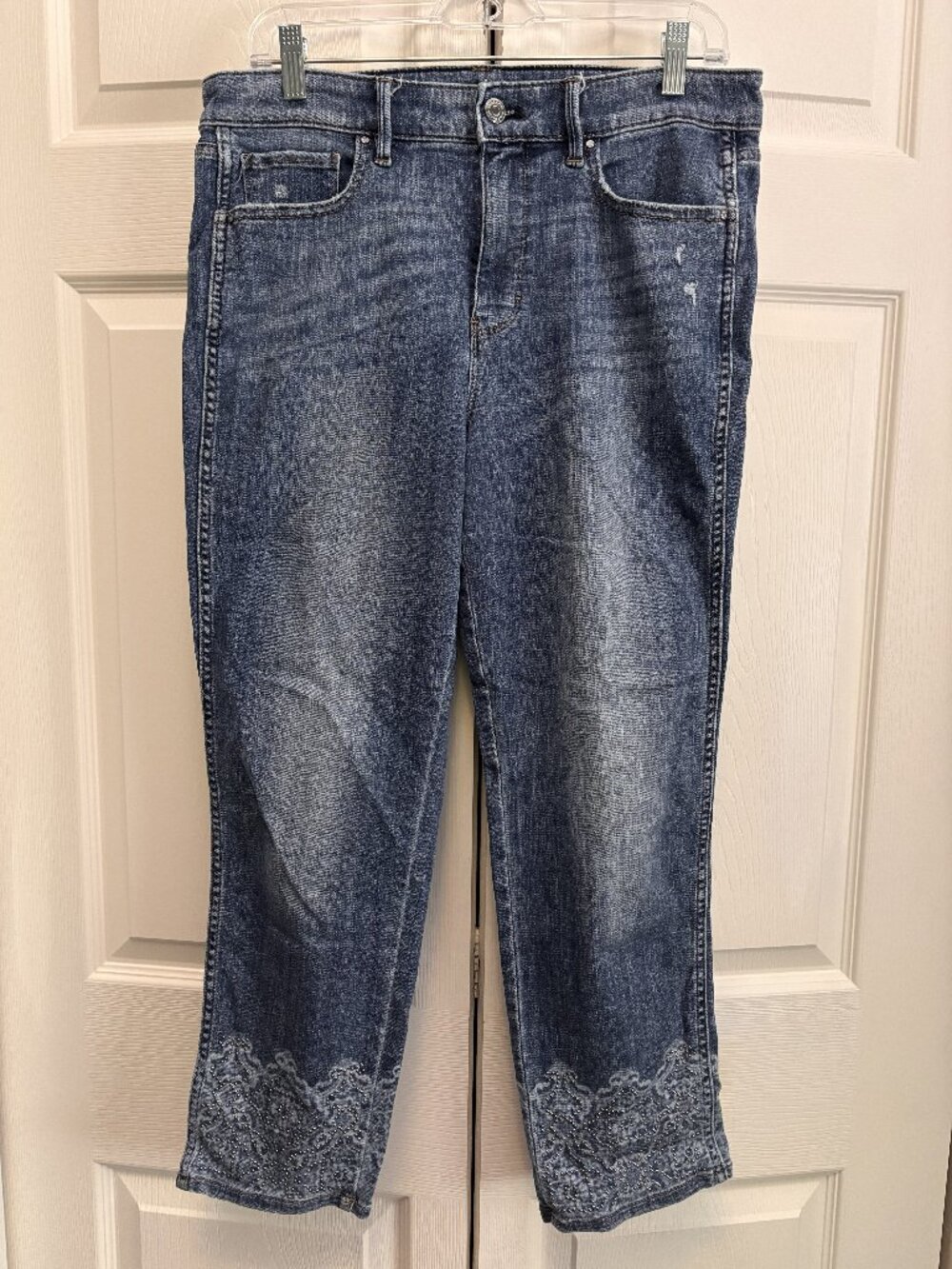 WHBM White House Black Market Embellished Cropped Jeans Size 10R Everyday Soft